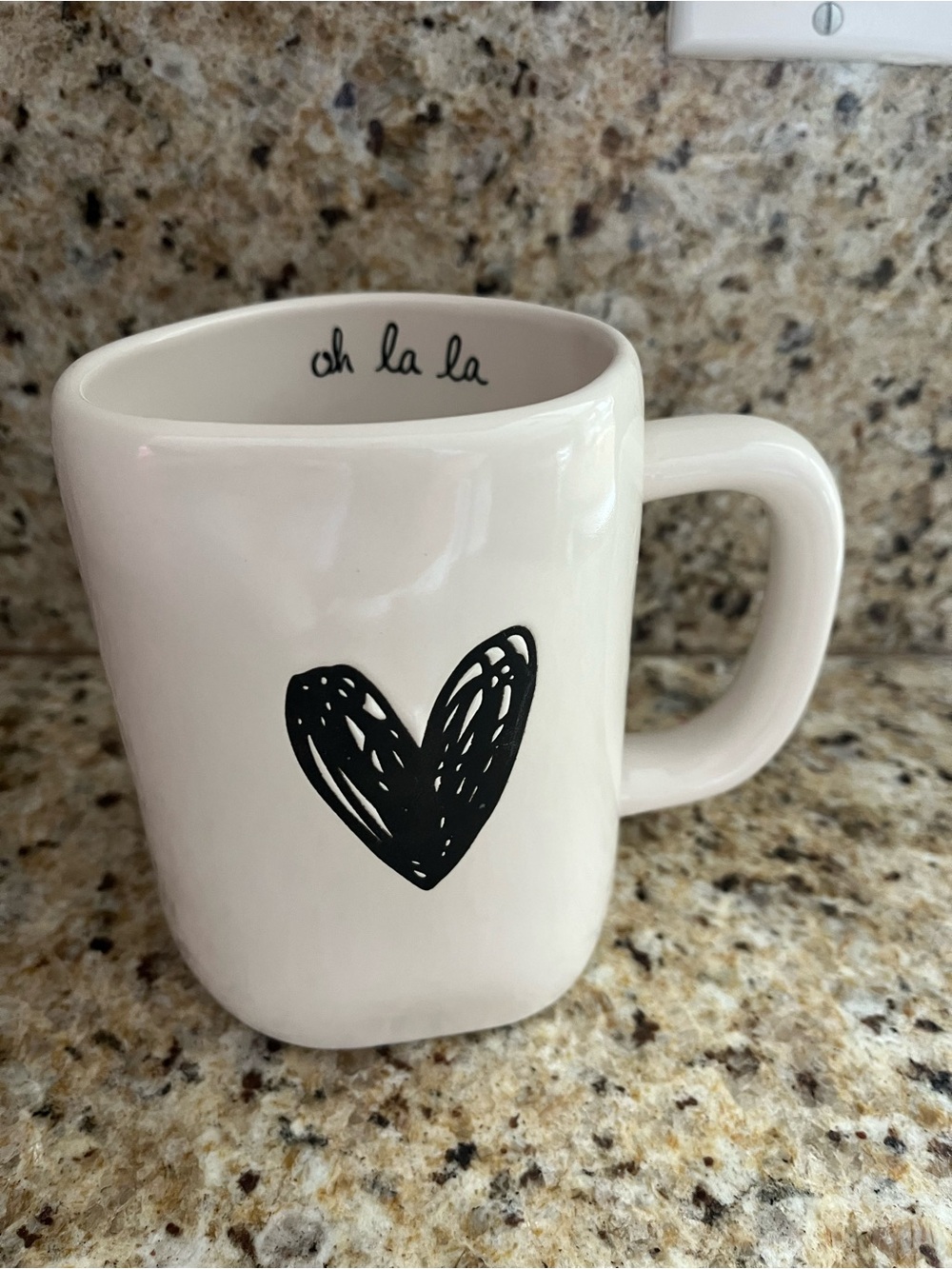 Rae Dunn White Mug with Black Heart and 'oh la la' Script Valentines